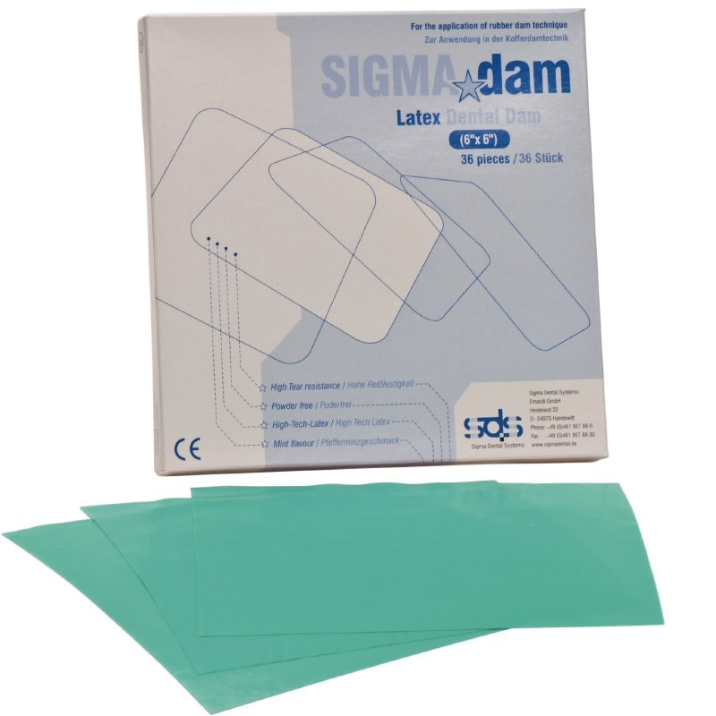 Sigma Sigmadam Poedervrij Latex Cofferdam 6"x6" = 152x152 mm (36 st.)-Sigma-Sordent