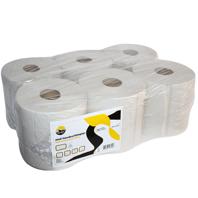 KURTT Poetsrollen Wit Midi 1-laags gerecycled 19 cm x 300 m (6 rollen)-KURTT-Sordent