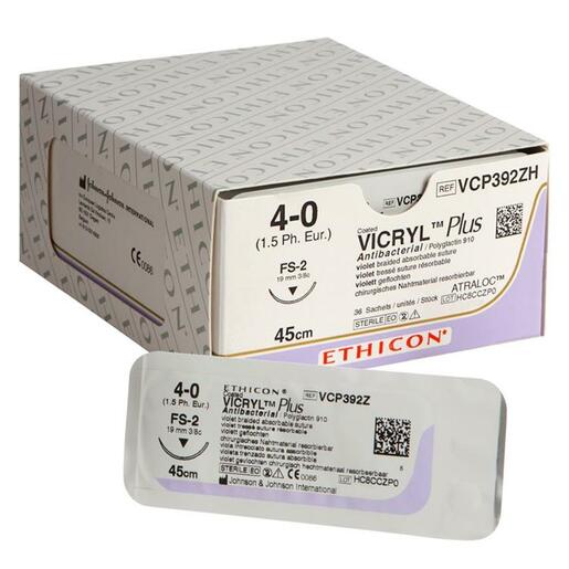 Ethicon Vicryl® Plus FS-2 / 19 mm / 4-0 / 45 cm Naald - VCP392ZH (36 st.)-Ethicon-Sordent