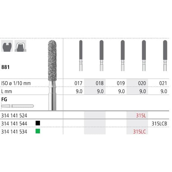 Intensiv SA FG 315L SB Prep Diamantboor 9.0 mm - ISO 141 524 020 (6 st.)-Intensiv SA-Sordent