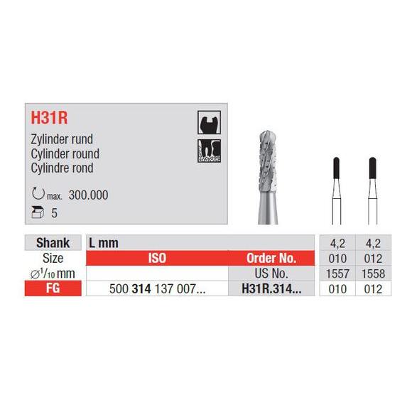 Edenta Hardmetalen Boor Cilinder Rond FG H31R.314.012 4,2 mm (5 st.)-Edenta-Sordent