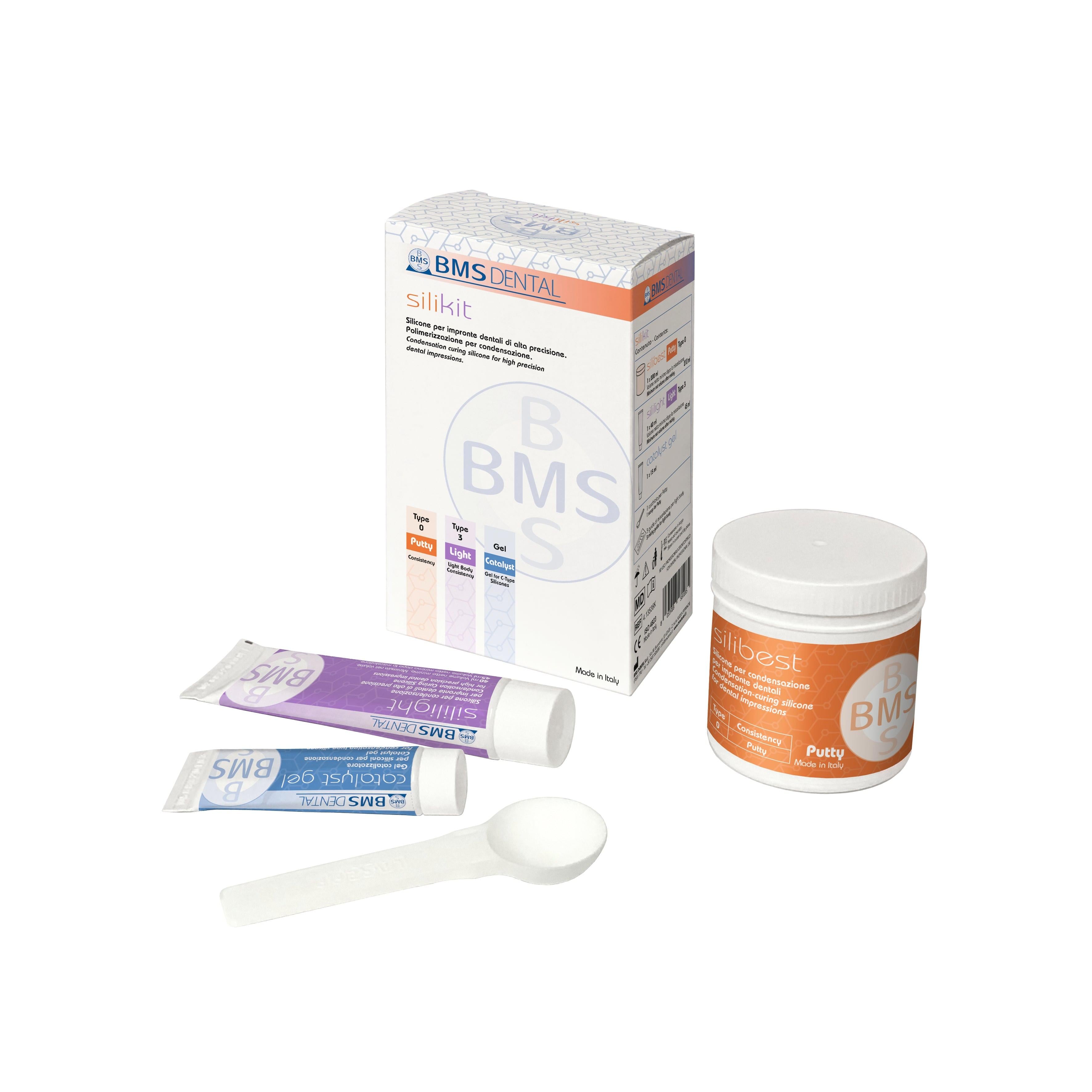 BMS Dental SILIBOX & SILIKIT Condensatie Siliconen Afdrukmateriaal Set-BMS Dental-SILIKIT (SILIBEST (200 mL) + SILILIGHT (40 mL) + Catalyst Gel (15 mL))-Sordent