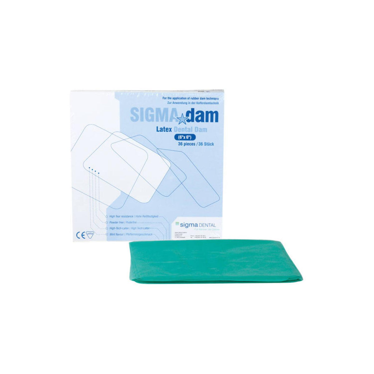 Sigma Sigmadam Poedervrij Latex Cofferdam 6"x6" = 152x152 mm (36 st.)-Sigma-Sordent