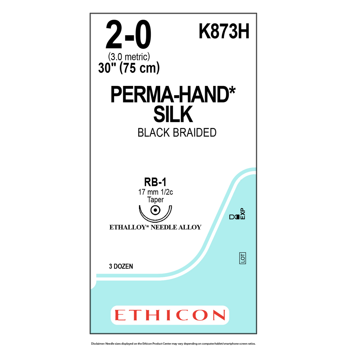 Ethicon Hechtzijde RB-1 / 17 mm / 2-0 / 75 cm Naald - K873H (36 st.)-Ethicon-Sordent