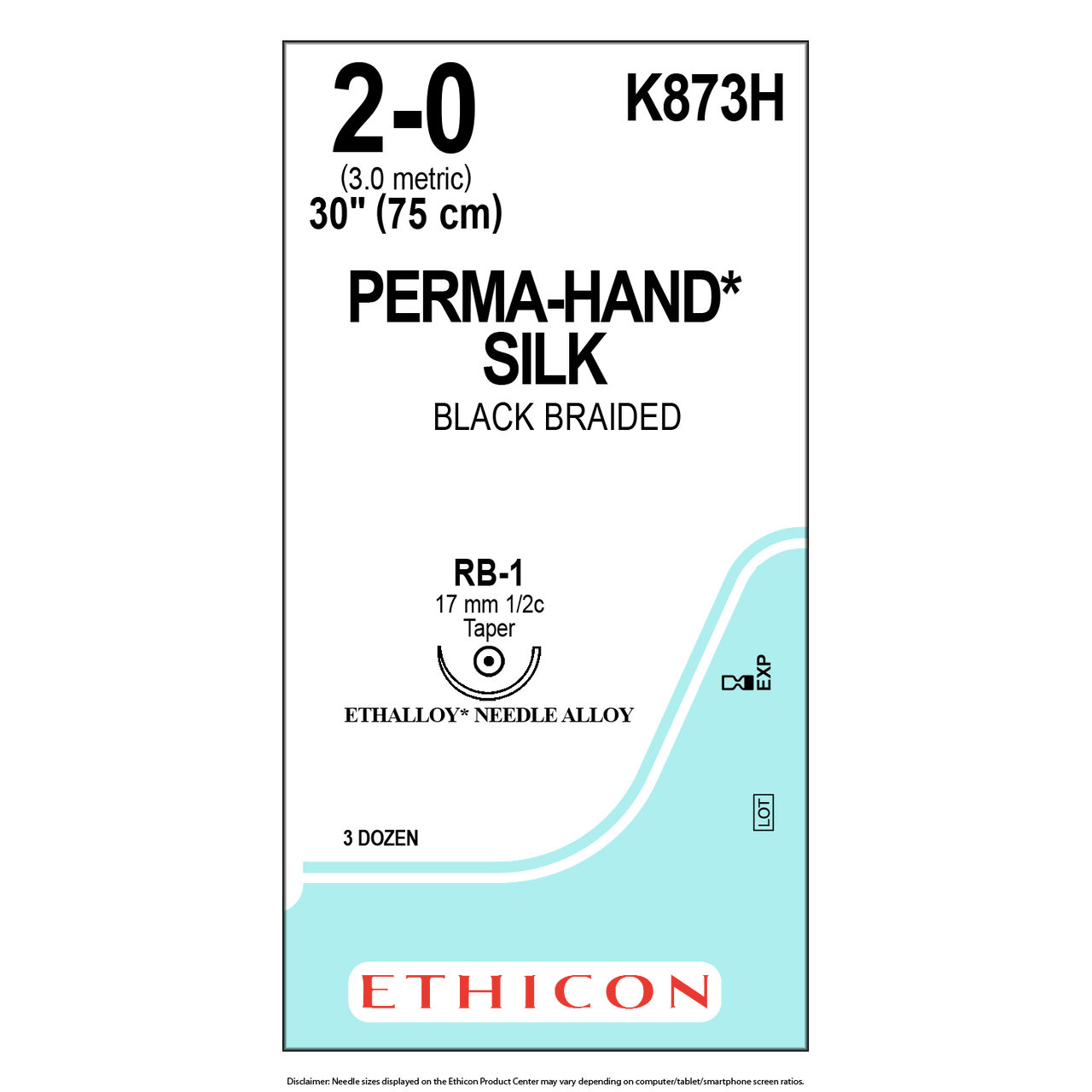 Ethicon Hechtzijde RB-1 / 17 mm / 2-0 / 75 cm Naald - K873H (36 st.)-Ethicon-Sordent