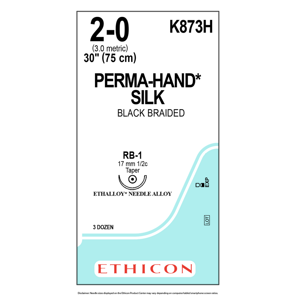 Ethicon Hechtzijde RB-1 / 17 mm / 2-0 / 75 cm Naald - K873H (36 st.)-Ethicon-Sordent
