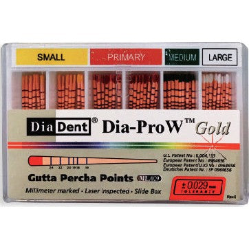 Dia-Pro W Gold (mm-Gemarkeerd) Gutta Percha Points-DiaDent-Sordent