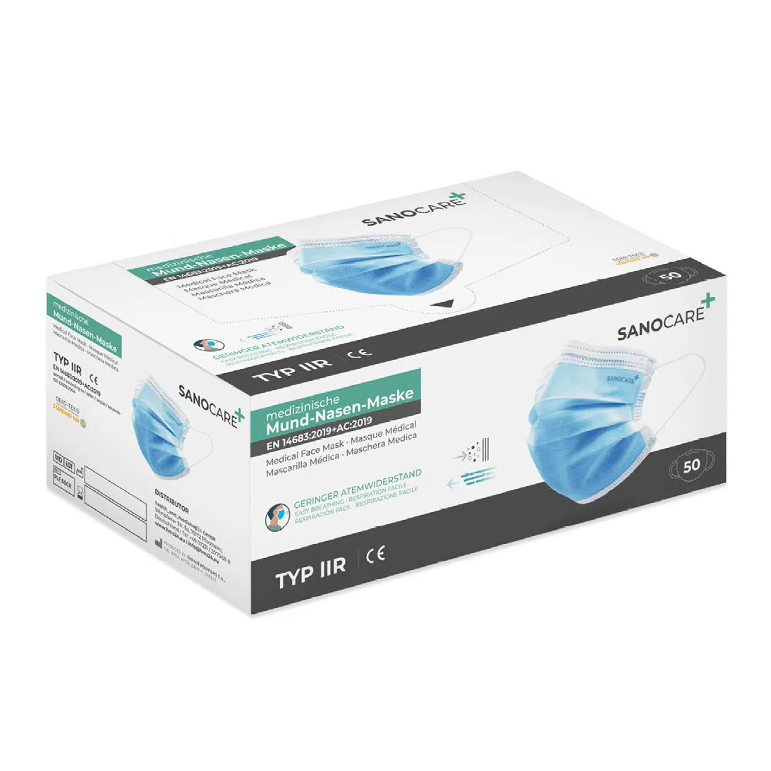 Medische Mondmasker 3-laags Type IIR Zwart/Blauw (50 st.)-Disposables-SANOCARE+-Sordent