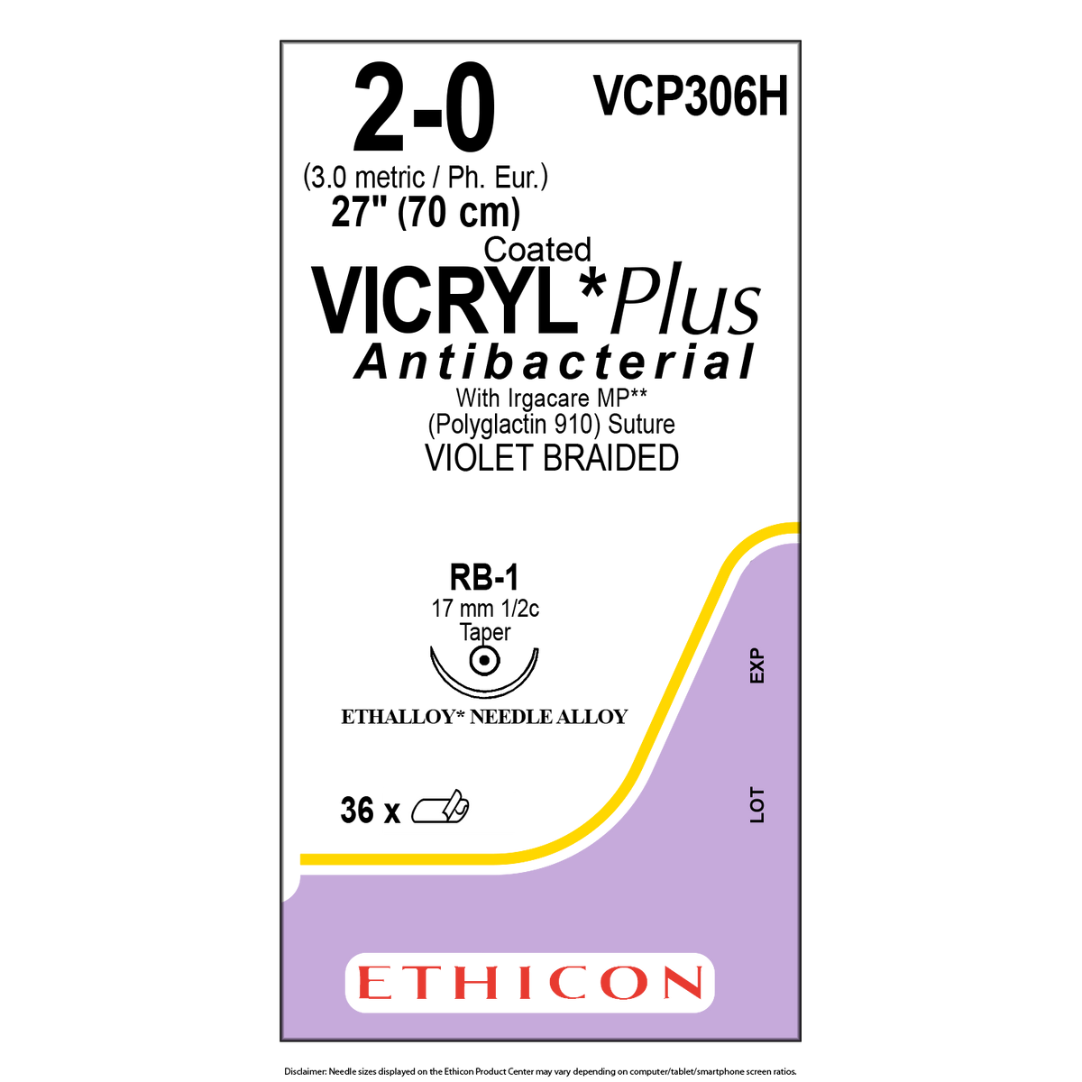Ethicon Vicryl® Plus RB-1 / 17 mm / 5-0 / 70 cm Naald - VCP306H (36 st.)-Ethicon-Sordent