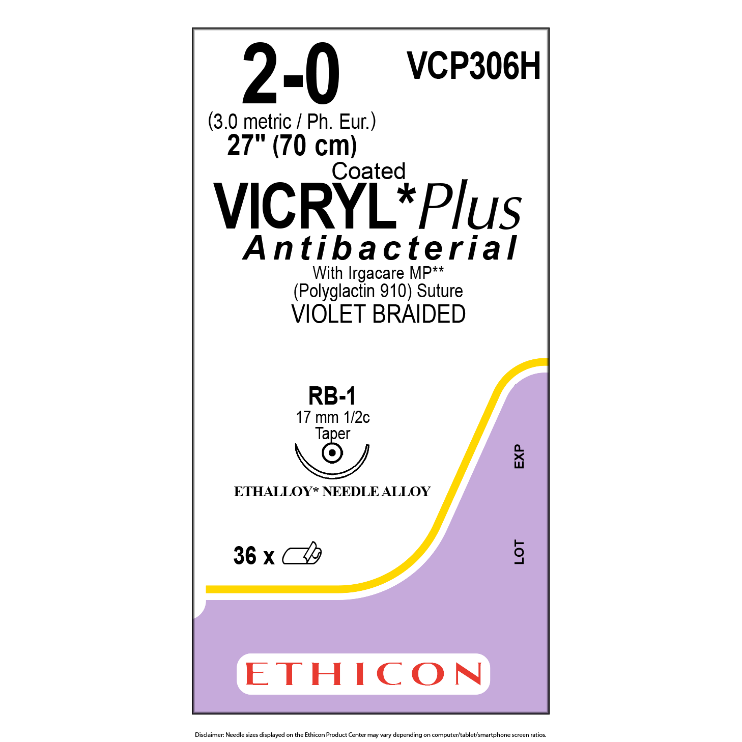 Ethicon Vicryl® Plus RB-1 / 17 mm / 5-0 / 70 cm Naald - VCP306H (36 st.)-Ethicon-Sordent