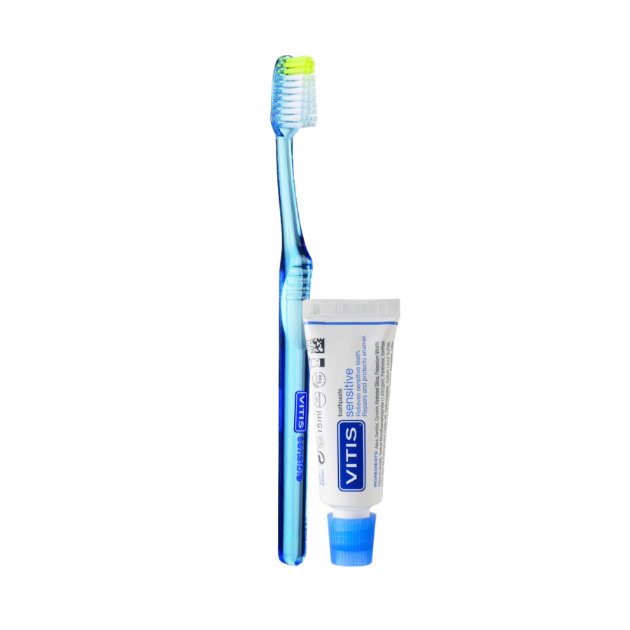 Vitis® Sensitive Tandenborstel met Vitis® Sensitive tandpasta 15 mL-Dentaid-Sordent