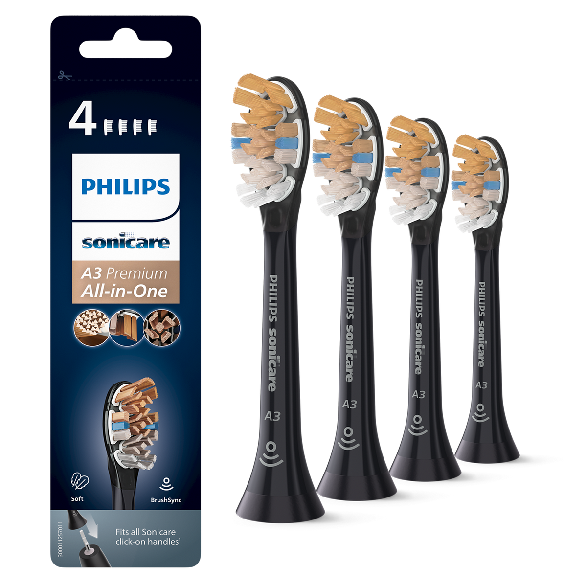 Sonicare Opzetborstels All-In-One - Div. Kleuren A3 (4 st.)-Sonicare-Zwart-Sordent