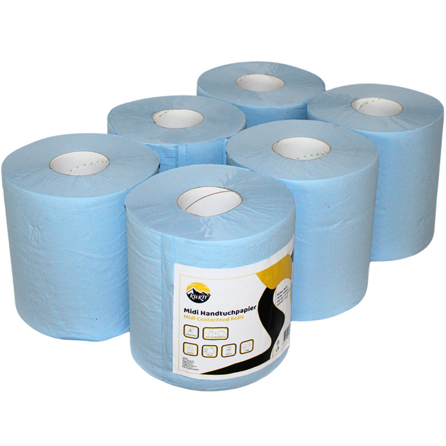 KURTT Poetsrollen Blauw Midi 2-laags gerecycled 20 cm x 150 m (6 rollen)-KURTT-Sordent