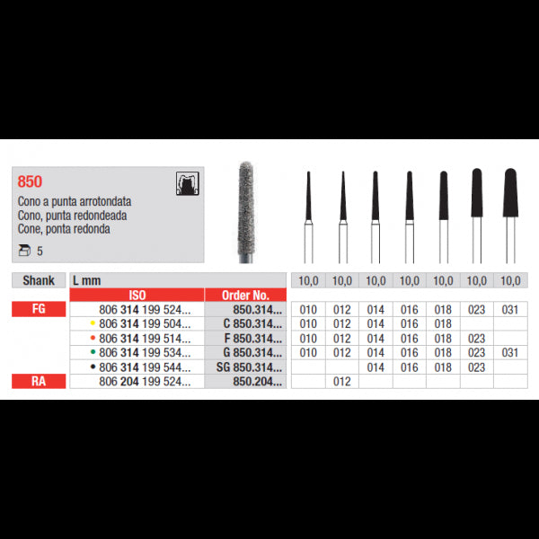 Edenta Diamantboor Taper bolle punt FG F 850.314.014 10 mm-Edenta-Sordent