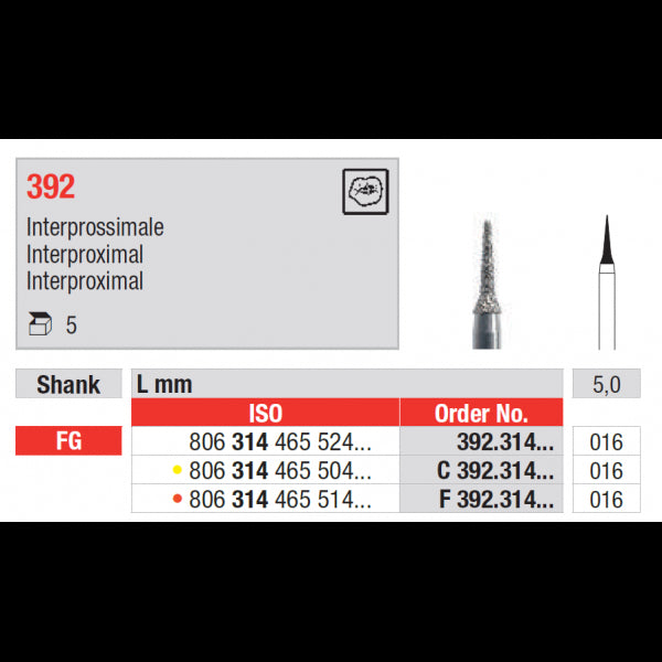Edenta Diamantboor Interproximaal FG F 392.314.016 5 mm-Edenta-Sordent
