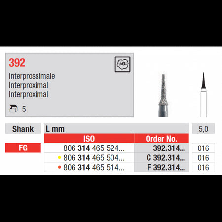 Edenta Diamantboor Interproximaal FG F 392.314.016 5 mm-Edenta-Sordent