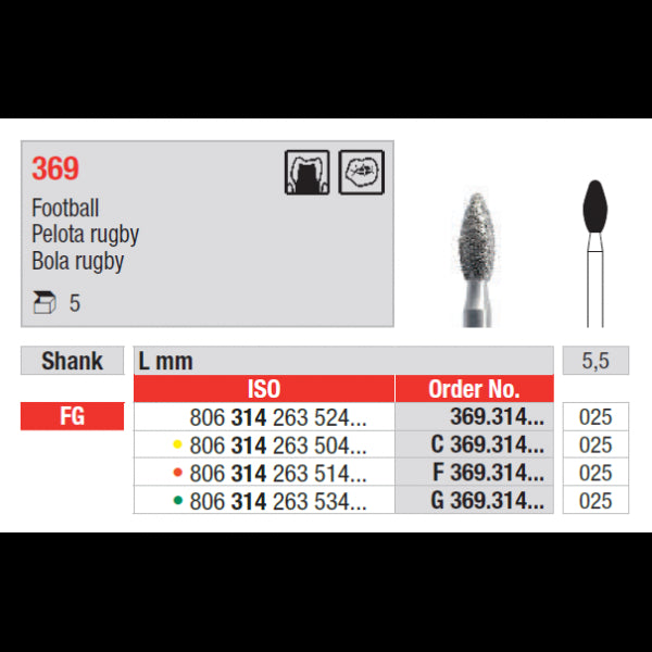 Edenta Diamantboor Vlamvormig K-Diamonds FG KF 369.314.025 5,5 mm-Edenta-Sordent