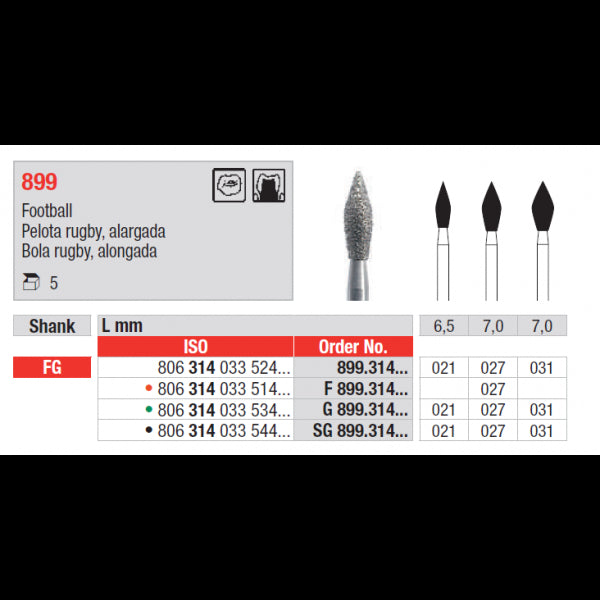 Edenta Diamantboor Vlamvormig met punt FG 899.314.027 7 mm-Edenta-Sordent