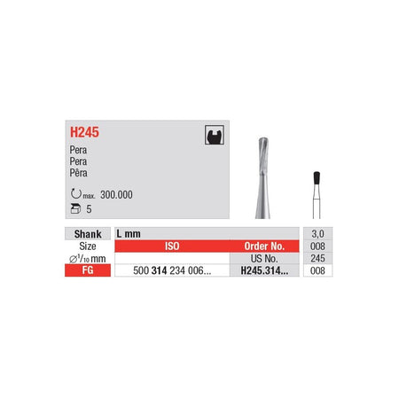 Edenta Hardmetalen Boor PowerCut Peer FG H245PC.314.008 (5 st.)-Edenta-Sordent