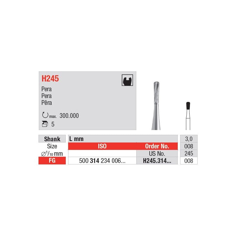 Edenta Hardmetalen Boor PowerCut Peer FG H245PC.314.008 (5 st.)-Edenta-Sordent
