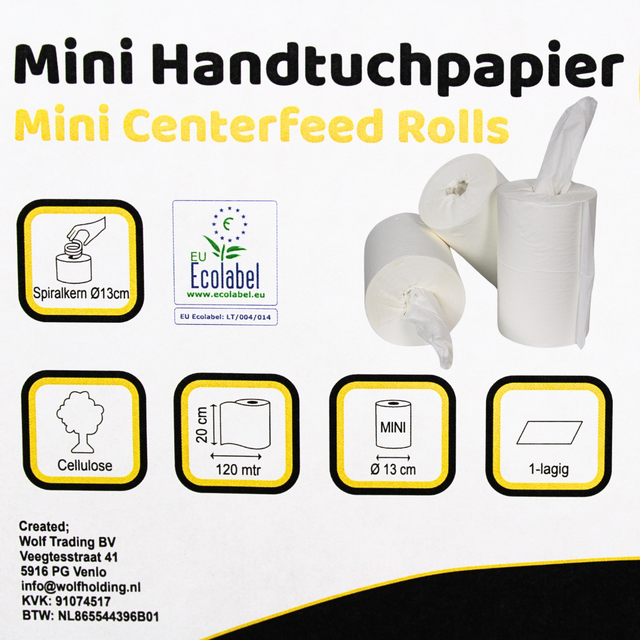 KURTT Poetsrollen Zonder Koker Wit Mini 1-laags 13 cm x 120 m (12 rollen)-KURTT-Sordent