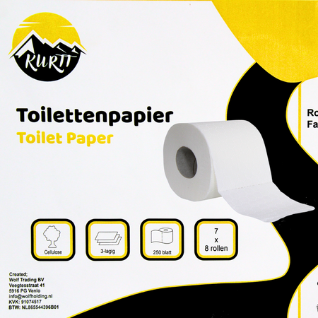 KURTT Toiletpapier Wit 3-Laags (250 Vel - 56 Rollen)-KURTT-Sordent